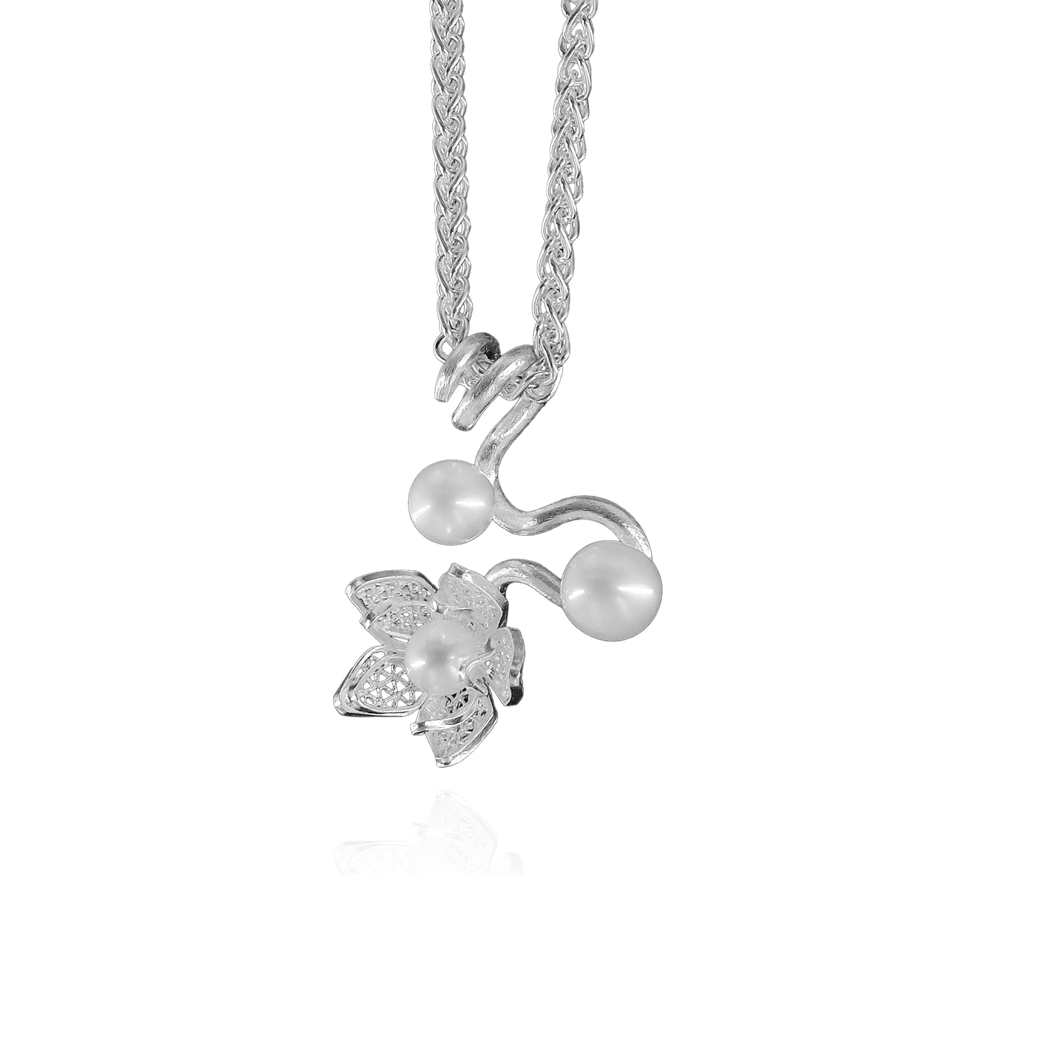 Jasminum Wrap Filigree Silver and Pearl Pendant